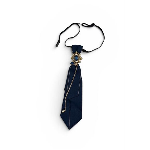 no brand Accessories - Vintage Victorian Inspired Navy Necktie | Detachable Brooch with Blue Jewel